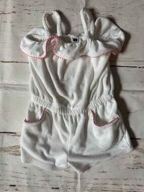Janie and Jack White Terry Romper with Pink Trim